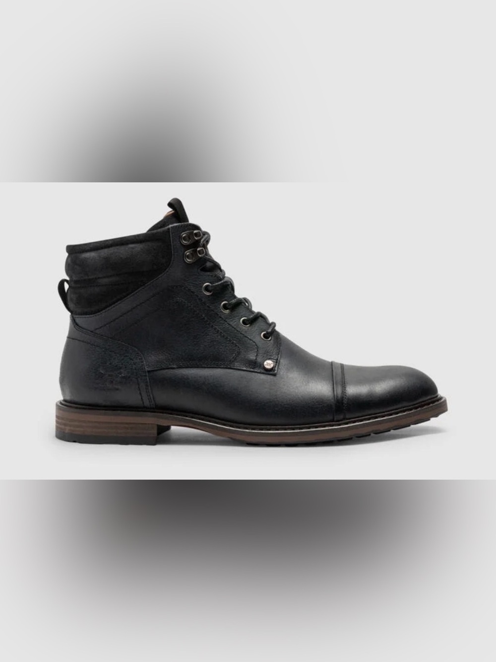 Rodd & Gunn Dunedin Military Boot Black Leather Lace-Up Cap-Toe Boot